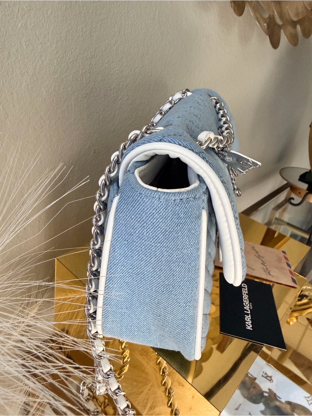 New Without Tags Karl Lagerfeld Denim Charm Bag Light Blue - Picture 3 of 12
